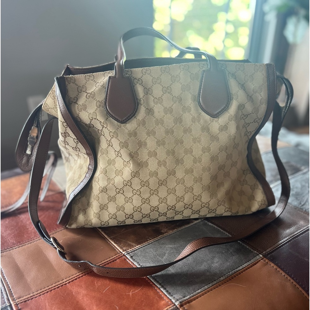 Authentic GUCCI Ramble original gg canvas and Brown leather layered tote - Picture 2 of 16